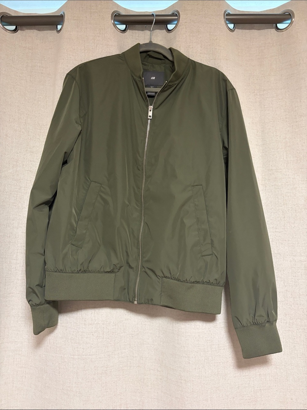 H&M Olive Green Bomber Jacket - Minimal Zip Front